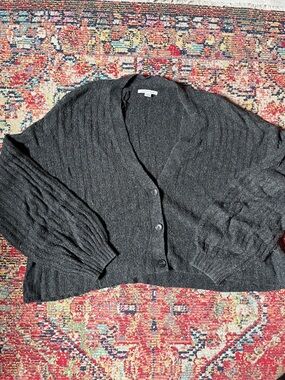 American Eagle Outfitters Charcoal Ribbed Button-Front Cardigan